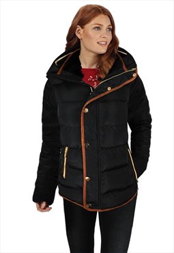 Wrenly quilted hooded winter coat with full sleeves in black