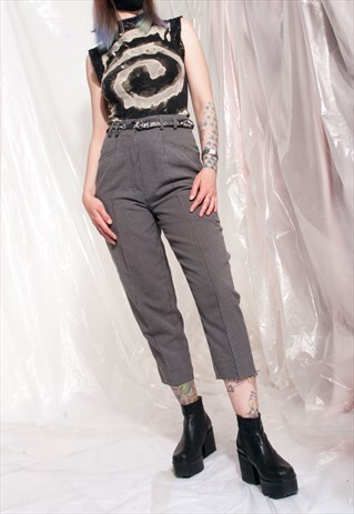 VINTAGE TROUSERS 90S CROPPED HIGH-WAISTED GINGHAM PANTS