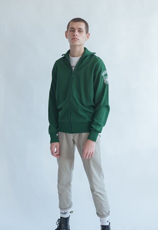 VINTAGE 80S HIGH NECK GREEN JACKET WITH ZIP
