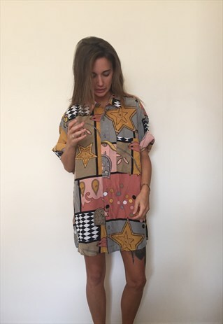CRAZY PATTERNED VINTAGE RETRO FESTIVAL OVERSIZED SHIRT