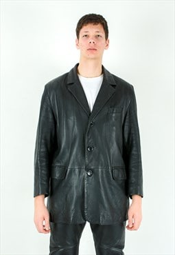 Uk 44 Us Real Leather Pea Over Coat Jacket Grunge Gothic 