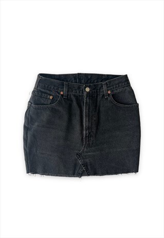 VINTAGE REWORKED LEVIS DENIM SKIRT BLACK HIGH WAISTED MINI