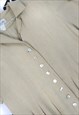 VINTAGE 90S BEIGE MONOCHROME PLEATED MIDAXI V SHIRT DRESS