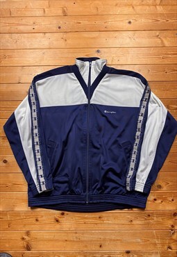 Vintage champion blue & white taped tracksuit jacket large 