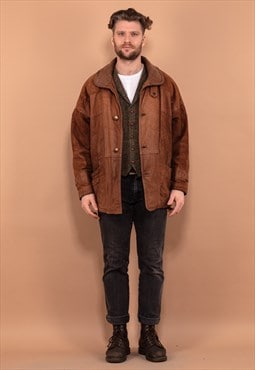 Vintage 90's Men Leather Jacket in Brown