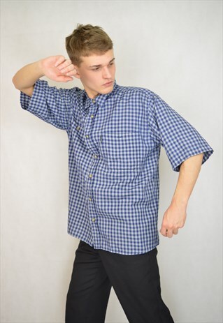 VINTAGE CHECKERED BLUE SHORT SLEEVE SHIRT
