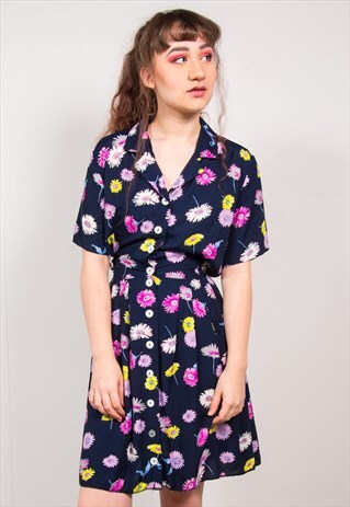 VINTAGE 90'S BLUE FLORAL DRESS
