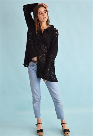 90'S RETRO LACE OVERSIZED MOMS TRANSPARENT BLOUSE