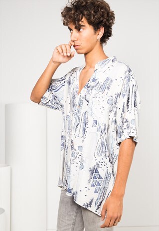 VINTAGE 80S CRAZY PRINT SHIRT / S1666