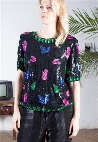 AMAZING SPARKLY MULTI COLOURED SEQUIN COCKTAIL TOP