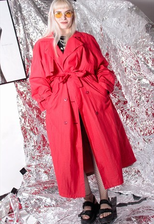 80S VINTAGE 90S GRUNGE RED OVERSIZE TRENCH COAT WIND JACKET