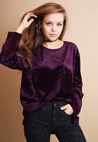 90'S RETRO MINIMALIST LOOSE-FITTED VELVET BLOUSE TOP