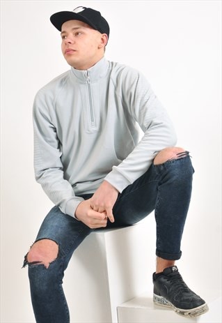 VINTAGE 1/4 ZIP FLEECE JUMPER IN GREY