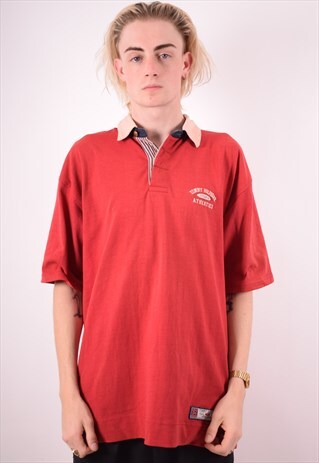 TOMMY HILFIGER MENS VINTAGE POLO SHIRT LARGE RED 90S