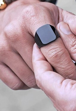 Women's Big Square Face Signet Ring - Black