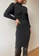 Vintage Turtleneck Black Wool Vintage Midi Dress