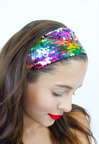 MULTI COLOUR RAINBOW SEQUIN FESTIVAL BANDANA HEADBAND