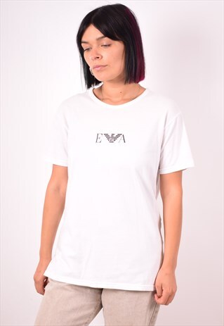 EMPORIO ARMANI WOMENS VINTAGE T-SHIRT TOP LARGE WHITE 90S