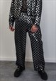 SEQUIN TROUSERS CHECK PATTERN SILVER EMBELLISHED PANTS GREY