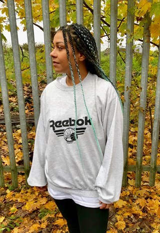 VINTAGE REEBOK CLASSICS SPELL OUT CREW NECK GREY SWEATSHIRT