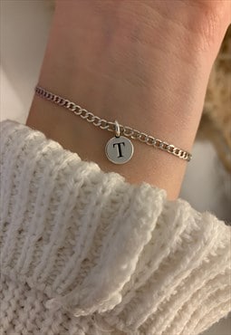 Sterling Silver Personalised Initial Letter Chain Bracelet