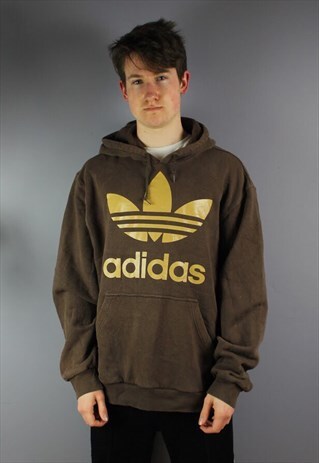 VINTAGE ADIDAS HOODIE IN BROWN WITH DOUBLE SIDED PRINT