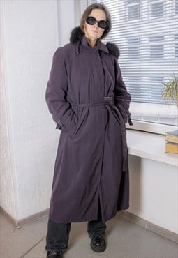 Vintage 80's Purple Hooded Long Fit Coat