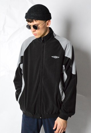 VINTAGE 90S BLACK AND GREY VELVET UMBRO TRACK JACKET