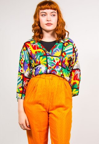 VINTAGE 90'S COLOURFUL PALM PRINT SHORT SLEEVE SHIRT