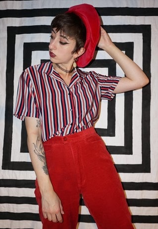 VINTAGE 80'S RED AND NAVY STRIPED SHIRT