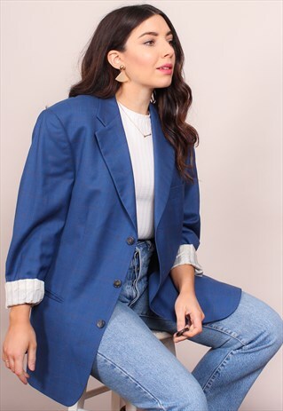VINTAGE 80S OVERSIZED BLUE BLAZER JACKET