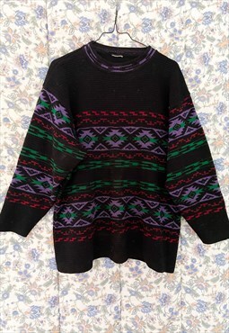 Vintage 80's Black Patterned Jumper- S/M