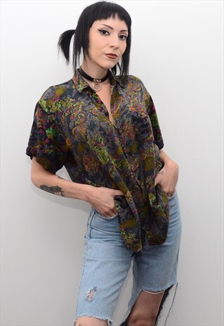 VINTAGE 90'S DARK JAZZY PATTERNED SUMMER SHIRT