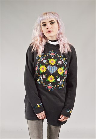 VINTAGE FLORAL SWEATER BLACK