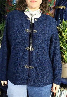 Vintage 90s Blue Speckle Scandinavian Nordic Fluffy Cardigan