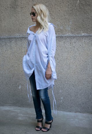 OVERSIZED SHIRT/WHITE TOP LOOSE TIES SHIRT BUTTONED F1615