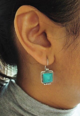 STERLING SILVER AND TURQUOISE STONE EVENING EARRINGS