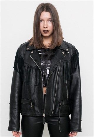 BLACK LEATHER FRINGE JACKET