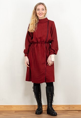 VINTAGE 80'S WOMEN DRESS IN BLACK AND RED