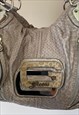 00S GUESS GREY/LILAC SNAKE PRINT LEATHER SLOUCH SHOULDER BAG