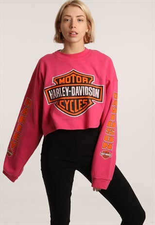 90S HARLEY DAVIDSON PRINTED LOGO CROPPED SWEATSHIRT