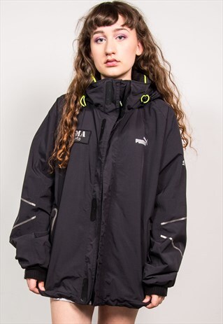 PUMA VINTAGE 90'S BLACK WINDBREAKER HOODED COAT