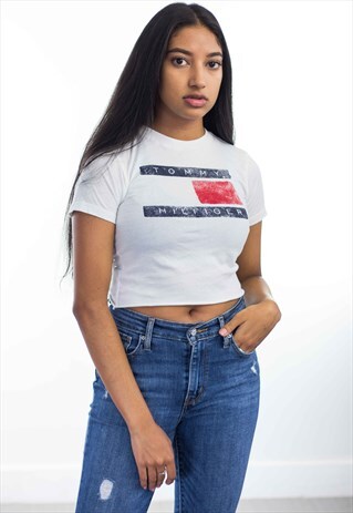 VINTAGE REWORKED TOMMY HILFIGER CROP TOP BIG LOGO X 2.1