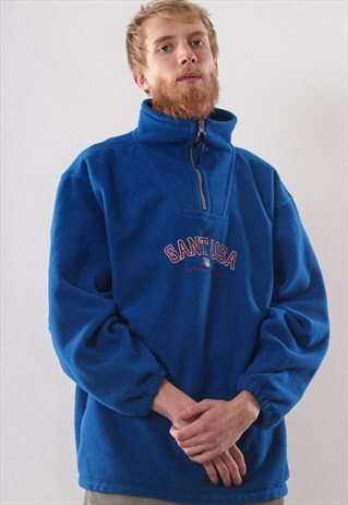 VINTAGE MENS GANT BIG LOGO FLEECE HALF ZIP PULLOVER JACKET