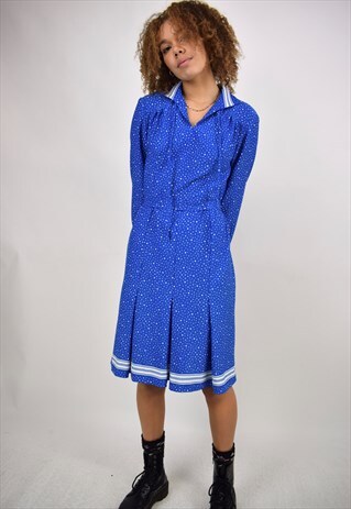 VINTAGE 90S BLUE POLKA DOT COLLAR DRESS
