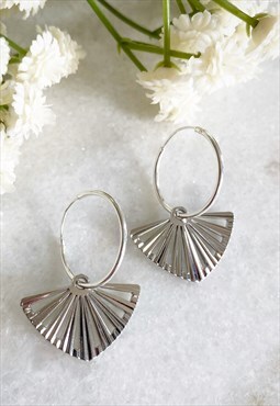 Silver Geometric Fan Hoop Earrings