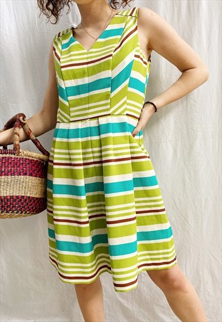 VINTAGE 60S MOD STRIPED PRINT MIDI DAY DRESS PROM SUMMER