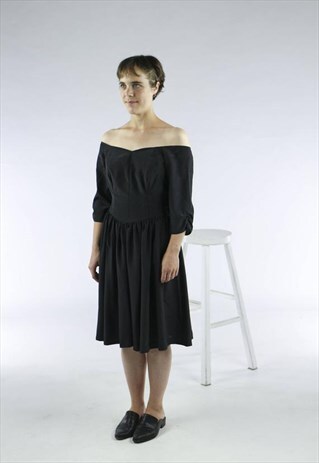 BLACK MIDI DRESS / OFF SHOULDER DRESS