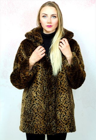 1990S VINTAGE SOFT LEOPARD PRINT REVERSIBLE FAUX FUR COAT