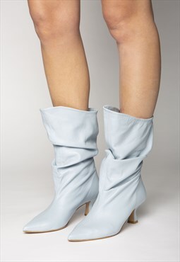 LOLA - Slouch Pointed Leather Boots with Hourglass Heel
